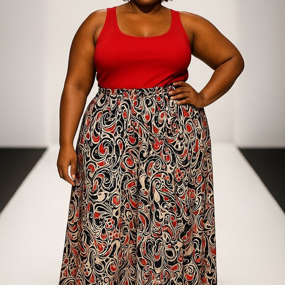 Plus size Maxi Skirt with Pockets All Over Print - Picture 1 of 7